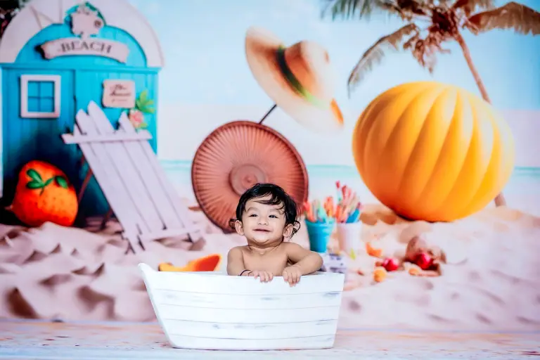 Beach Time theme baby photoshoot