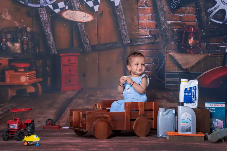 Car Garage theme baby photoshoot