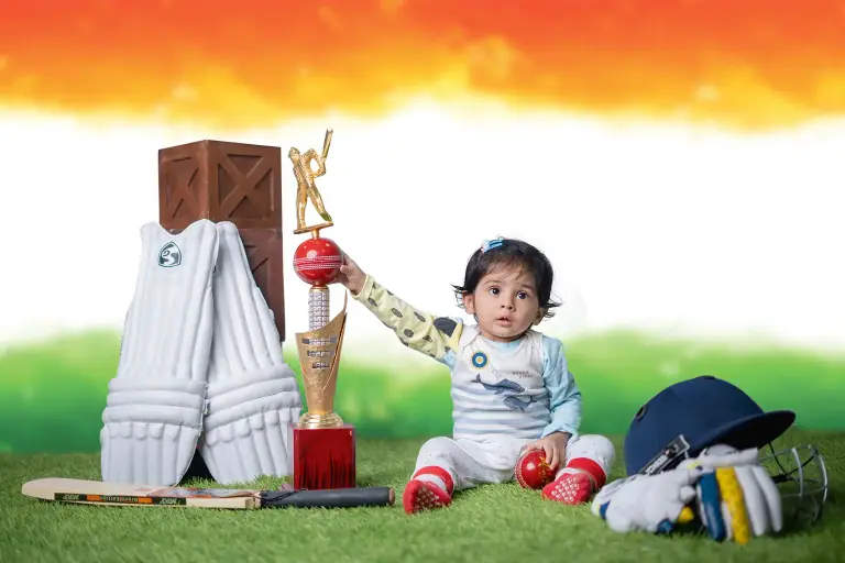 Cricket theme baby photoshoot