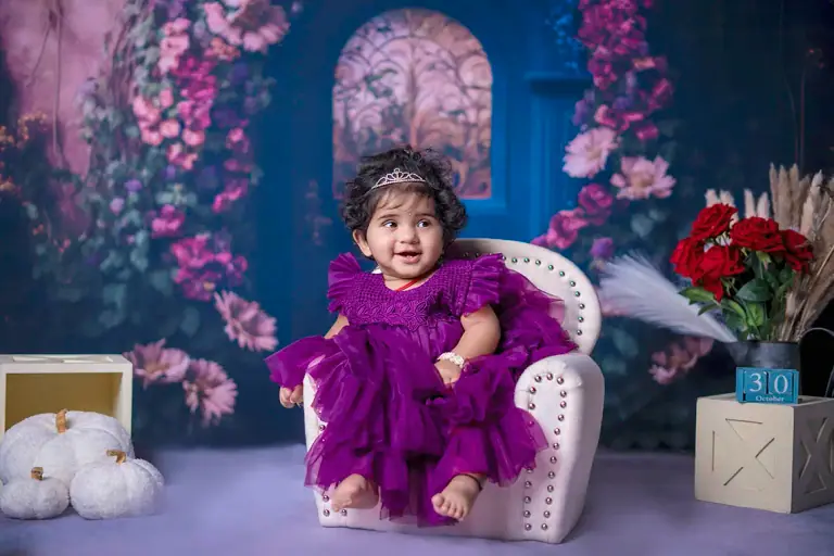 Flowers of Paradise theme baby photoshoot